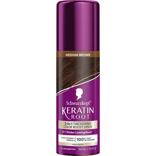 Vista 10 de Schwarzkopf Keratin Root Spray de color temporal para el cabello, marrón oscuro, cobertura instantánea de canas, raíces más gruesas y de aspecto más