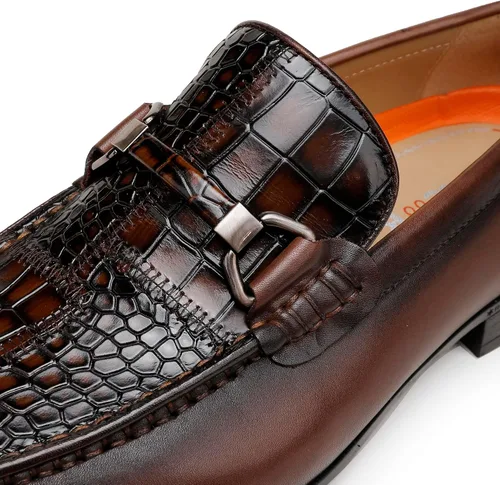 Vista 3 de Full Grain Leather Crocodile Pattern Slip-on Loafers for Men