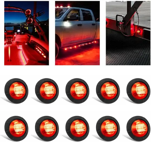 Vista 14 de juego de 10 luces LED selladas impermeables ámbar de 3/4" mini redondas, luces indicadoras delanteras, traseras y laterales, luces de gálibo