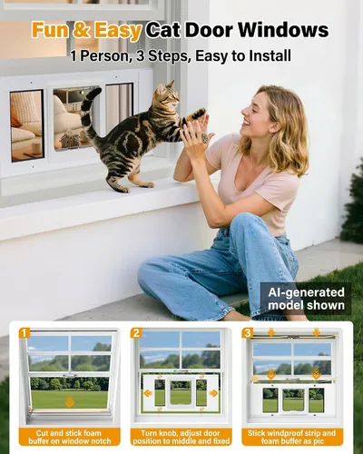 Vista 4 de Puerta de gato de 23 a 28 pulgadas para ventana, con solapa para puerta de mascota