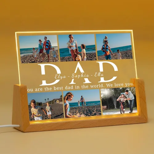 Vista 12 de Marco de fotos personalizado con foto, placa acrílica personalizada con base de luz nocturna LED, regalos de cumpleaños de aniversario para familia