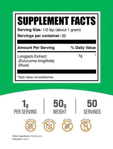 Vista 2 de BulkSupplements.com Extracto de Longjack en polvo - Extracto de Tongkat Ali, Tongkat Ali para hombres y mujeres - Sin gluten, 1g por porción, 50g