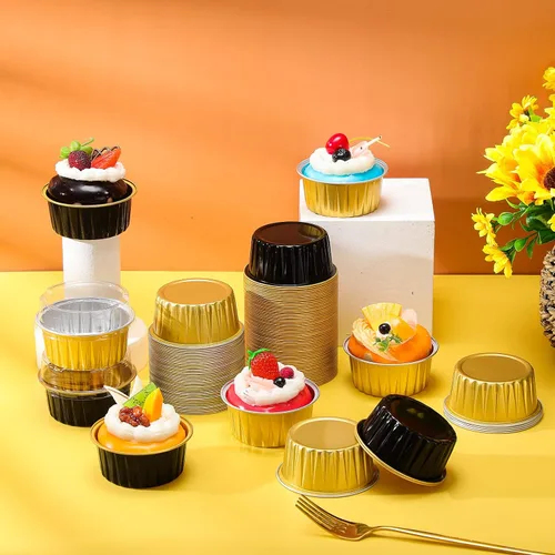Vista 7 de 120 Pcs Moldes de Papel de Aluminio para Hornear Mini Moldes para Pasteles con Tapas 5 oz Forros para Cupcakes Moldes Desechables para Magdalenas