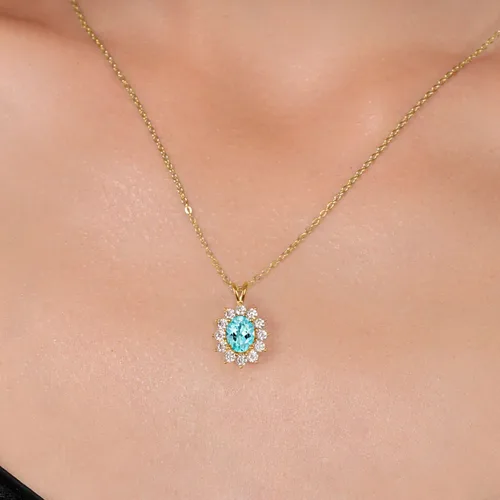 Vista 101 de Gem Stone King Collar con piedra natal ovalada de plata chapada en oro amarillo de 18 quilates, ovalado de 0.315 x 0.236 in, collares con colgante