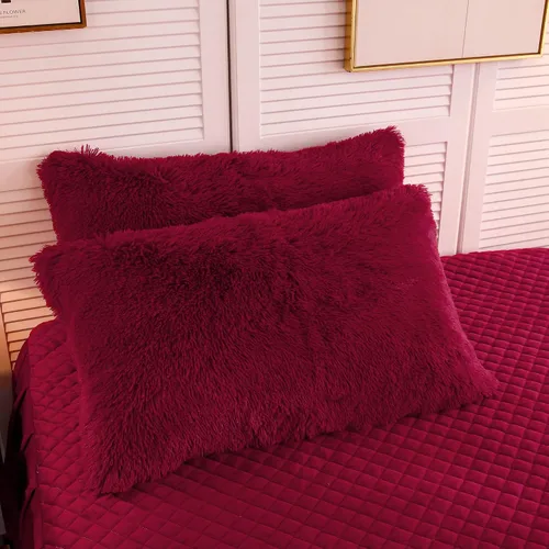 Vista 26 de LIFEREVO Paquete de 2 fundas de almohada de piel sintética, serie de lujo decorativa para el hogar de felpa peluda, funda de almohada peluda súper