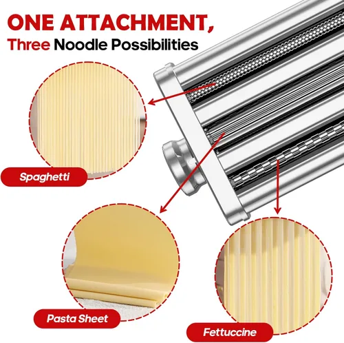 Vista 9 de Accesorio de pasta de acero inoxidable para batidora de pie KitchenAid, máquina de pasta 3 en 1 con rodillo de pasta, cortadores de espaguetis