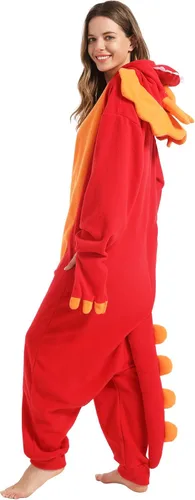 Vista 5 de dressfan Disfraz de dragón de Triceratops de animal, disfraz de dinosaurio, Navidad, Halloween, cosplay, pijama, unisex, para adultos y adolescentes
