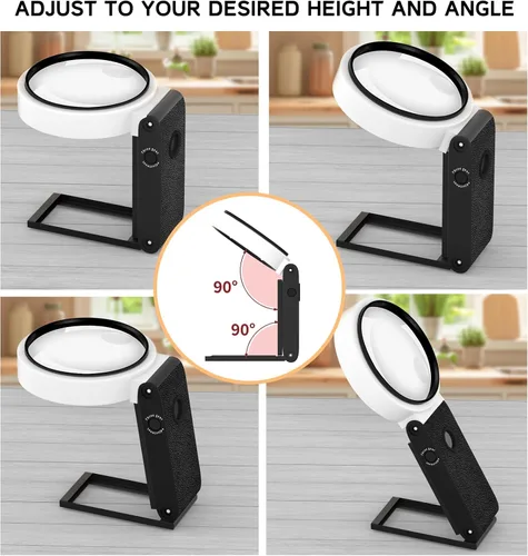 Vista 3 de Lupa de 50 aumentos con luz y soporte, lupa plegable de mano con 18 luces LED iluminadas para lectura de personas mayores, trabajo de cerca