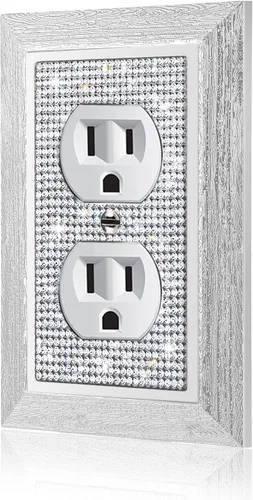 Vista 23 de Placa decorativa de interruptor de luz con diamantes de imitación brillantes en rosa y plata, cubierta de placa de pared con diamantes de imitación