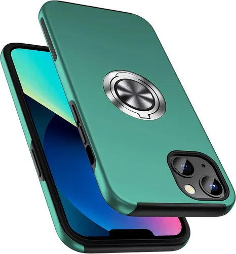 Vista 17 de Funda a prueba de golpes para iPhone 13 de 6.1 pulgadas, [anillo de dedo integrado] funda de teléfono de grado militar con soporte de metal Negro