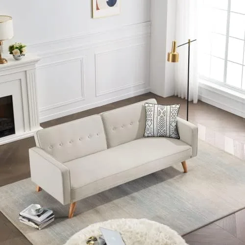 Vista 6 de anwickjeff Sofá cama tipo futón convertible, sofá cama plegable de lino moderno con respaldo dividido, respaldo ajustable, reposabrazos, marco