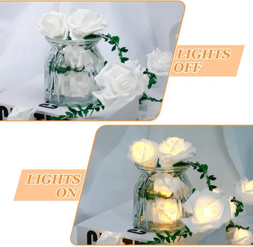 Vista 5 de VIPMOON Guirnalda de luces artificiales de 20 LED de 10 pies, funciona con pilas, con control remoto, tira de luces blancas cálidas impermeables