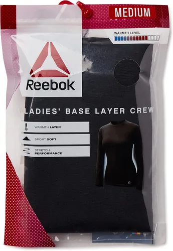 Vista 2 de Reebok Camiseta térmica de manga larga con cuello redondo negro para mujer, Negro