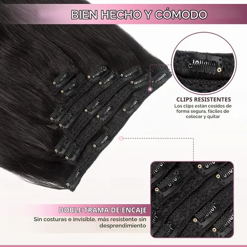 Vista 3 de Extensiones de cabello humano real con clip, extensiones de cabello humano real sin costuras, extensiones de cabello humano real de 16 pulgadas