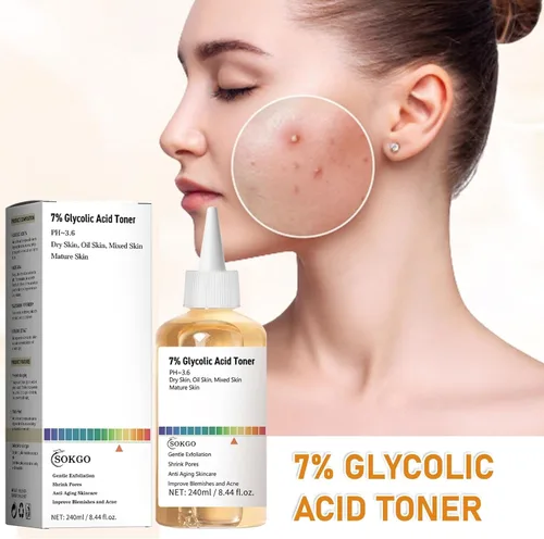 Vista 3 de Tónico exfoliante de ácido glicólico al 7%, tónico facial exfoliante, tóner minimizador de poros, piel suave, tono uniforme, fórmula hidratante