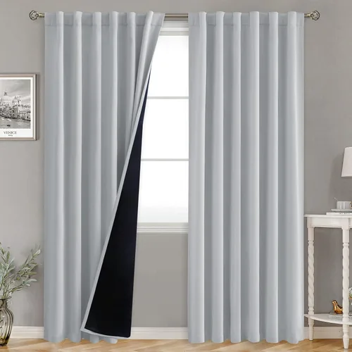 Vista 89 de BGment Cortinas 100% opacas beige de 63 pulgadas de largo con forro aislante térmico, bolsillo para varilla y lengüeta trasera de doble capa