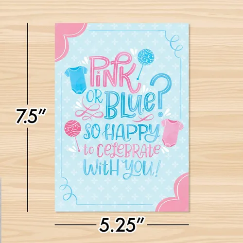 Vista 3 de Designer Greetings Tarjetas de revelación de género para bebés: bonito diseño de accesorios de bebé rosa y azul (6 tarjetas con sobres)