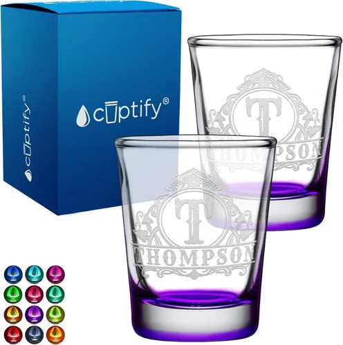 Vista 81 de Vaso de chupito personalizado con nombre de círculo elaborado de 2 onzas, parte inferior negra grabada con texto personalizado para regalos, bodas