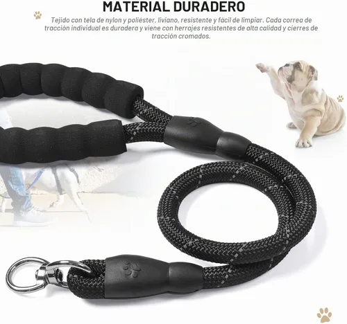 Vista 6 de Correa para perro de 3 vías, correa de perro de 57 pulgadas desmontable giratoria 360 sin enredos con mango acolchado suave para perros Negro de 3