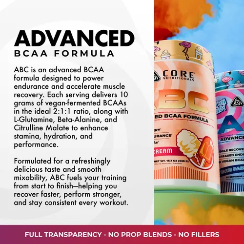 Vista 4 de Core Nutritionals Platinum ABC Advanced Intra-Workout BCAA Suplemento con 0.09 oz de glutamina, beta alanina, malato de citrulina, 20 porciones