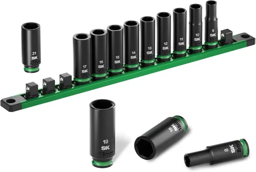 Vista 9 de SK Juego de dados de impacto de 1/2", 30 piezas de enchufes métricos, acero CR-MO
