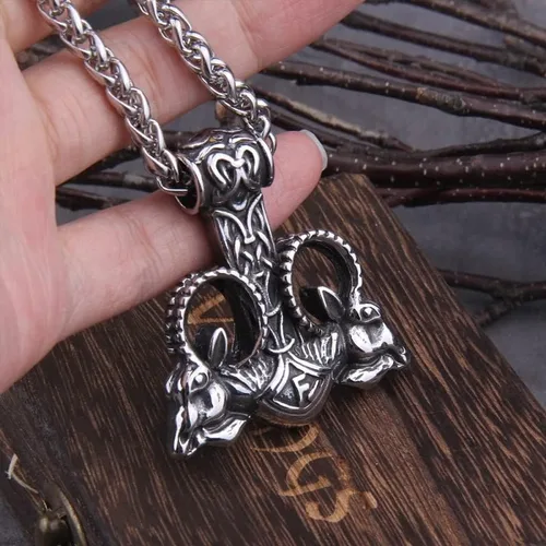 Vista 2 de HUVANS - Collar con colgante de amuleto de runa de Thor nórdico con martillo Mjolnir - Cadena King de acero inoxidable