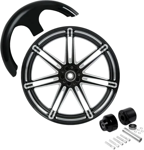 Vista 32 de TCMT Llanta de rueda delantera de 21", buje de rueda de brida de doble disco con guardabarros delantero negro sin pintar, compatible con modelos