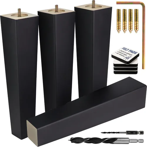 Vista 12 de Airy Abode Patas cuadradas premium de muebles en negro (kit de instalación completa) - Elige tu