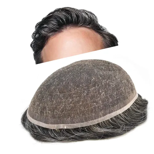 Vista 53 de Toupee para hombres Piezas de cabello humano real, encaje francés completo para hombres, pieza de cabello, nudos blanqueados, línea capilar natural