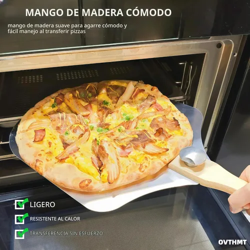 Vista 2 de Pala de Pizza de 12 Pulgadas, Pala de Pizza de Aluminio de 12 x 14 Pulgadas con Mango de Madera Plegable, Pala Giratoria para Pizza, Espátula