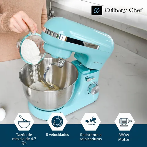 Vista 4 de CULINARY CHEF - Batidora de pie de 4.5L con cuenco de acero inoxidable, batidora eléctrica de cocina con cabezal abatible, gancho para masa, batidor