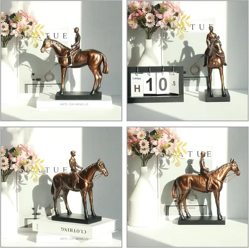 Vista 4 de Lukitas Estatuas y esculturas de jinete de caballos, figura de carreras de caballos, decoración del hogar, regalo ecuestre para amantes