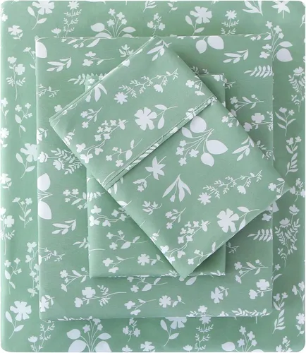 Vista 8 de Viviland Juego de sábanas tamaño matrimonial con estampado botánico de mariposas y flores rosadas y moradas, 4 piezas, sábanas de microfibra suave