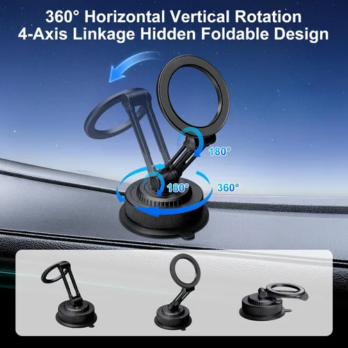 Vista 6 de Soporte magnético de aleación de metal con ventosa para coche, soporte para teléfono (negro)
