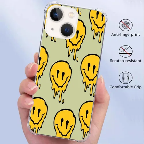 Vista 2 de Funda para teléfono compatible con iPhone 15 Plus, diseño de sonrisa melting smile, color amarillo y verde para adolescentes, hombres y mujeres, a