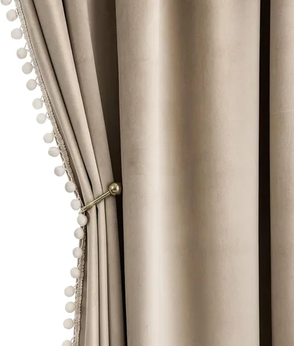 Vista 7 de MIULEE - Cortinas de terciopelo con pompones amarillo mostaza para habitación/sala de estar, cortinas opacas para otoño, aislantes térmicos, de 84