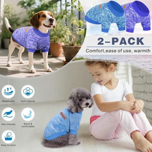 Vista 5 de 2 piezas de suéter clásico de punto para perro Idepet, abrigo de forro polar para perros pequeños y medianos, ropa cálida para perros y gatos