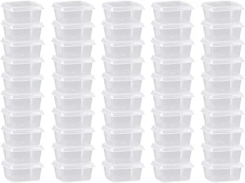 Vista 8 de OULIGET Vasos de Soufflé de Plástico, Vasos Desechables Transparentes para Salsa a Prueba de Fugas con Tapa Articulada, Utilizados para Varias