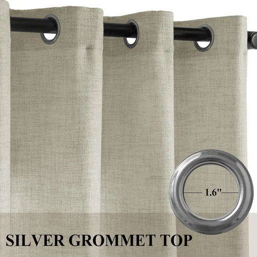 Vista 2 de Fcosie Light Filtering Linen Curtains, 52" Wx63 L, Khaki, 1 Panel Caqui (#5)
