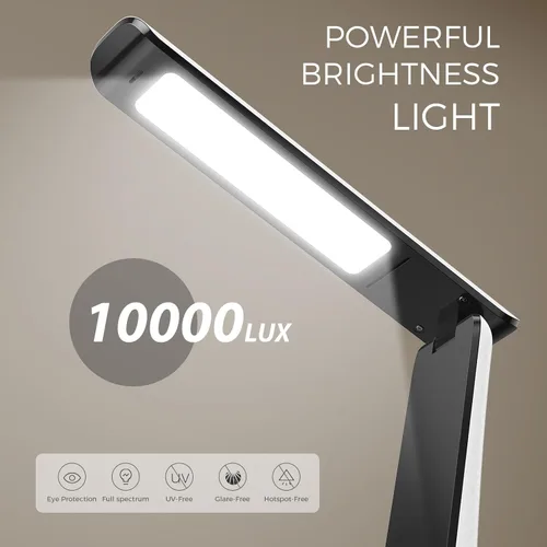 Vista 2 de Lámpara de terapia de luz, 10 000 LUX sin rayos UV, luz solar LED de espectro completo, luz de estado de ánimo con control táctil y función de luz