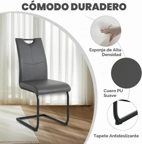Vista 4 de Juego de mesa de comedor de vidrio de 51 pulgadas para 4 personas con tapa de vidrio templado, color negro Patas de metal negro, sillas de cuero