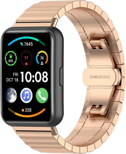 Vista 12 de FitTurn Correas compatibles con Huawei Watch Fit 2 Smartwatch de acero inoxidable sólido correa de eslabones de metal ajustable accesorios para Negro