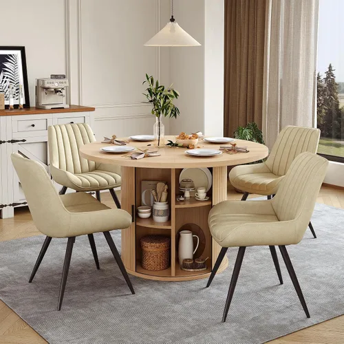 Vista 9 de Miereirl Moderno juego de comedor de 5 piezas para mesa redonda de madera de 4,31.5 pulgadas con estante de almacenamiento semiabierto y puerta