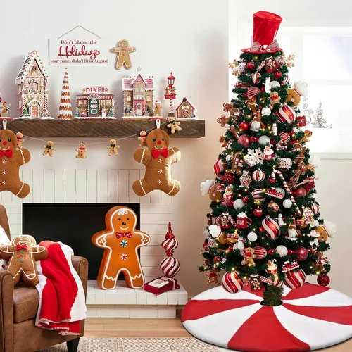 Vista 5 de yuboo Falda para árbol de Navidad y Halloween de menta roja y blanca, 36 pulgadas, falda de árbol de Navidad y Halloween de piruleta, adornos