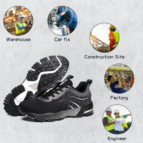 Vista 6 de Furuian Steel Toe Shoes for Men Women Lightweight Safety Shoes Comfortable Steel Toe Sneakers Warehouse Industry Work Shoes