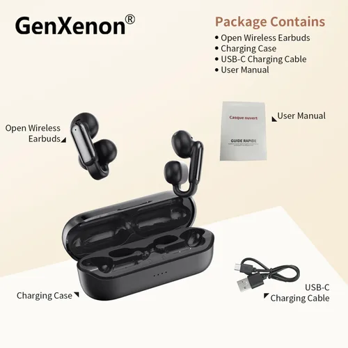 Vista 7 de Auriculares con clip, auriculares inalámbricos con clip de oreja abierto, Bluetooth 5.4, llamada de voz clara, auriculares deportivos con estuche