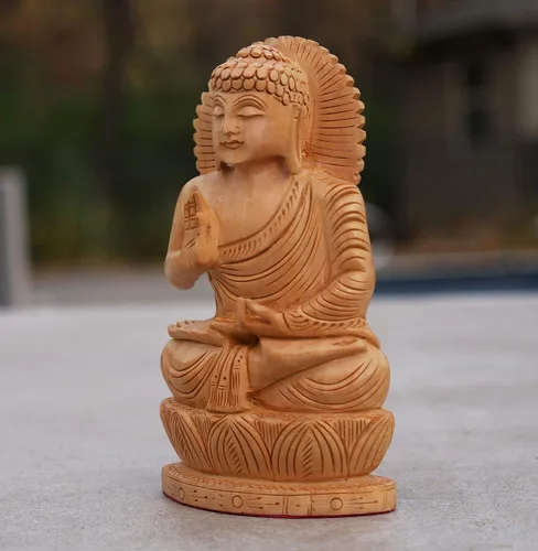 Vista 2 de DharmaObjects Estatua de Buda sentada de madera Kadam tallada a mano (6 pulgadas de alto x 3.5 pulgadas de ancho, Buda Gautama)