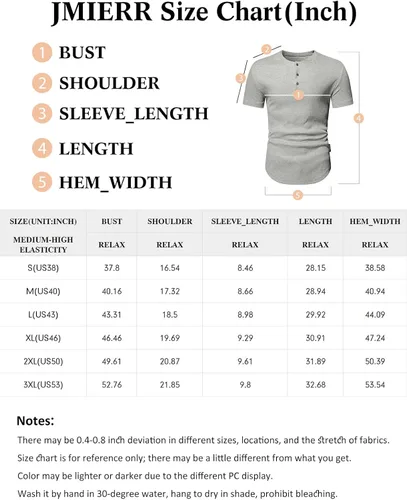 Vista 6 de JMIERR Camisas Henley para hombre con cuello redondo y botones