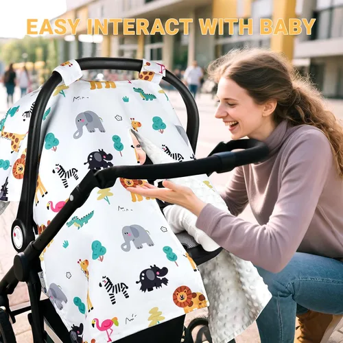 Vista 5 de Metplus Funda para asiento de coche 2 en 1 para bebé, toldo para asiento de coche para bebés, funda de lactancia multiuso para mamá, fundas