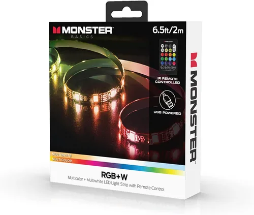 Vista 6 de Monster - Paquete de 2 tiras de luz LED multicolor y multicolor de 6.5 pies, personalizables, despegar e instalar, flexible, ambiente mejorado
